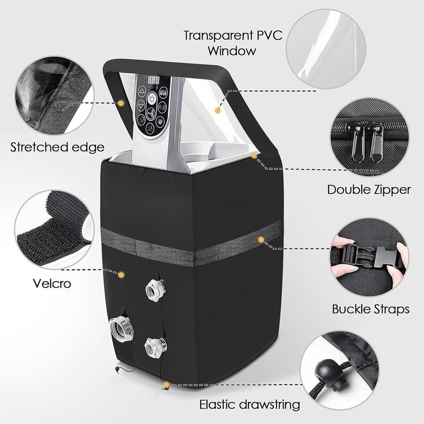 Hot Tub Spa Heater Pump Cover, Heavy Duty Inflatable Hot Tub Pump Cover with Zipper Opening and Transparent PVC Top Window for Multiple Hot Tub Spa Heater Pump on Market(Black, Cover only)