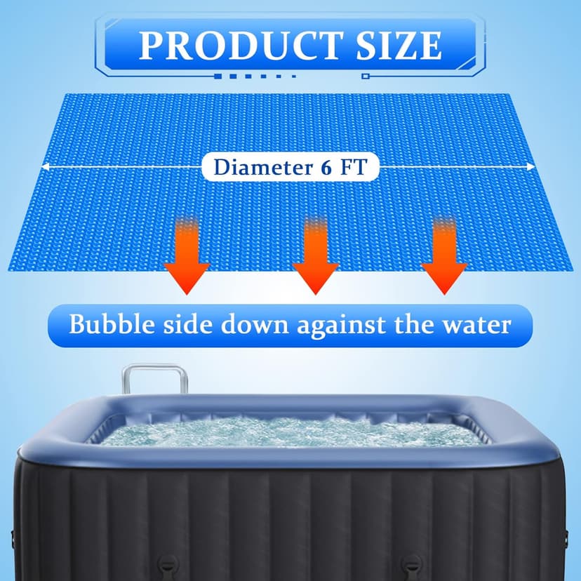 Solar Hot Tub Spa Bubble Cover Blanket for 6 7 Ft Square Inflatable Hot Tub Spa Pool Thermal Insulation Floating Bubble Wrap Covers Blankets(6 x 6 FT)