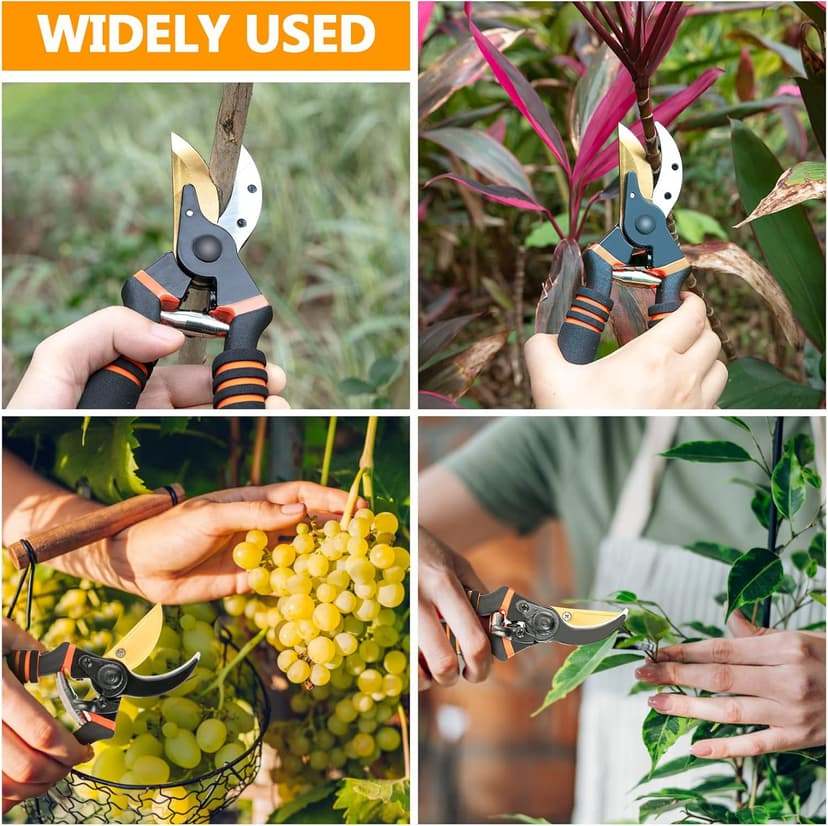 Pruning Shears, Garden Shears - Hewog 8.5" Professional Premium SK5 Steel with Titanium Bypass Pruning Shears for Gardening, Sharp Handheld Heavy Duty Garden Hedge Clippers/Scissors Pruners Tools