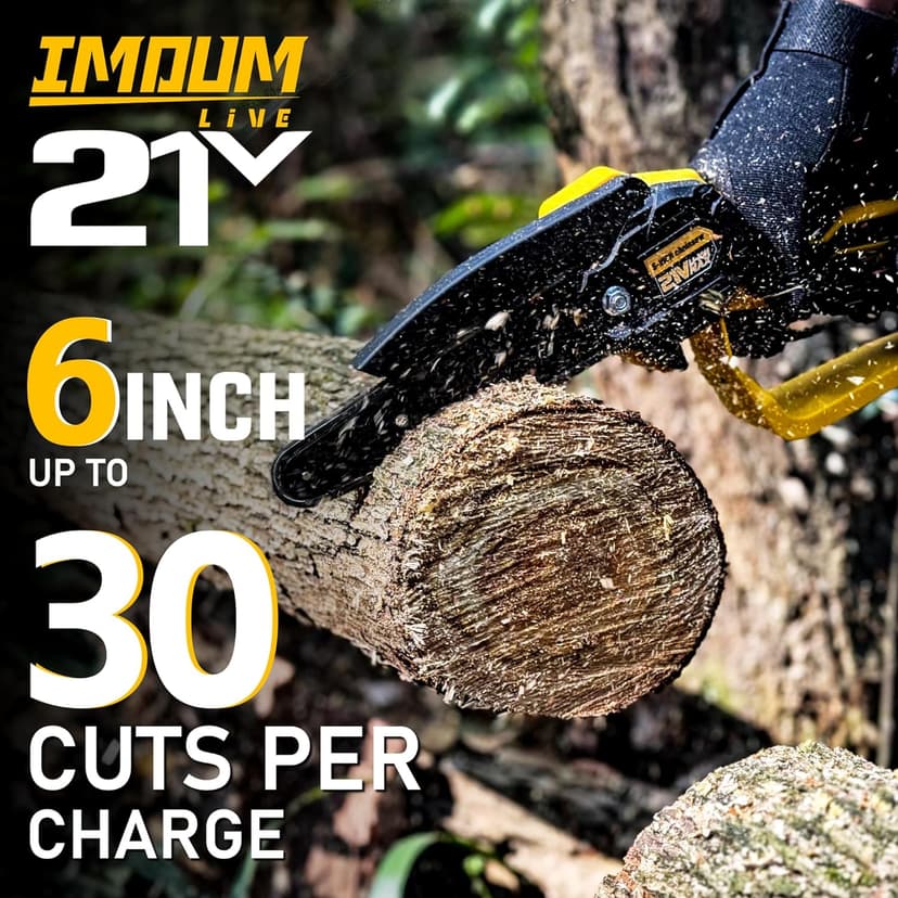 Mini Chainsaw Electric Chain Saw 6 Inch Cordless Battery Powered, 2.0Ah Battery, Compatible w/IMOUMLIVE Pole, Hand Held, Small, Portable and Easy for Tree Trimming Branch Pruning Wood cutting