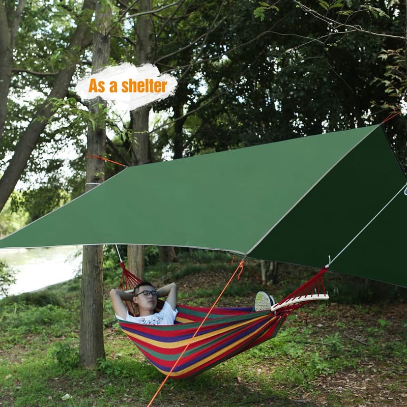 REDCAMP Hammock Rain Fly Camping Tarp Waterproof, 10x10ft Lightweight Backpacking Rain Tarp Shelter for Hiking Outdoor, Green