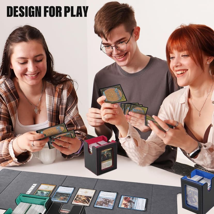 Card Deck Box for MTG with Commander Display, 5 in 1 Trading Card Storage Box Fits 400+ Double-sleeved Cards, Removable Deck Case for TCG/Sports Cards with Dice Tray, 4 Magnetic Card Holders(Colorful)