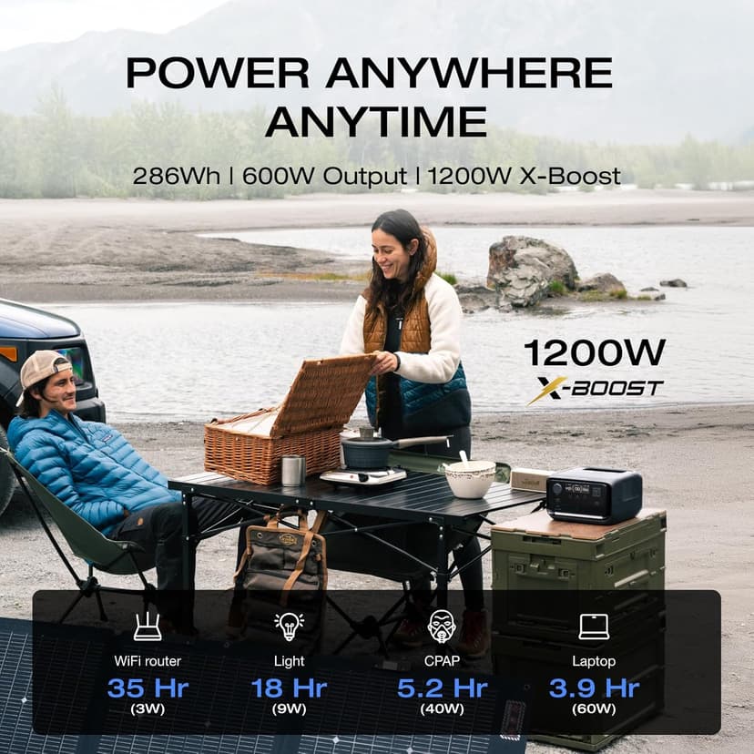 EF ECOFLOW Solar Generator RIVER 3 Plus with 110W Solar Panel, 286Wh Portable Power Station LiFePO4 Battery, 3 Up to 1200W AC Outlets, <10 MS UPS, Expandable to 858Wh, <30 dB Quiet, 1Hr Fast AC Charge