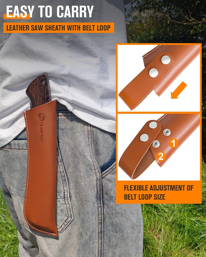 Folding Pruning Saw 10 Inch with Leather Sheath and Wenge Wooden Handle, SK5 Steel Blade, Foldable Hand Saw for Camping, Survival, Wood Cutting, Bushcraft and Tree Trimming