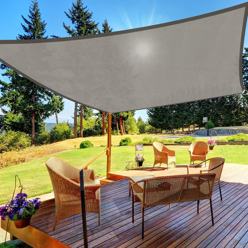 HappyTrends Sun Shade Sail,Heavy Duty UV Protection Beach Shade Canopy Wind sail,Tear and Rust Resistant Patio sail Shade for Yard Deck Lawn Garden Rectangle Sunshade(12'x 12',Grey)