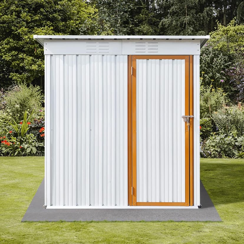 5x4 FT Metal Outdoor Storage Shed,Anti-Corrosion Utility Tool House with Lockable Door & Vents,Waterproof Storage Garden Shed for Backyard Patio Lawn,Easy to Assemble,White+Yellow