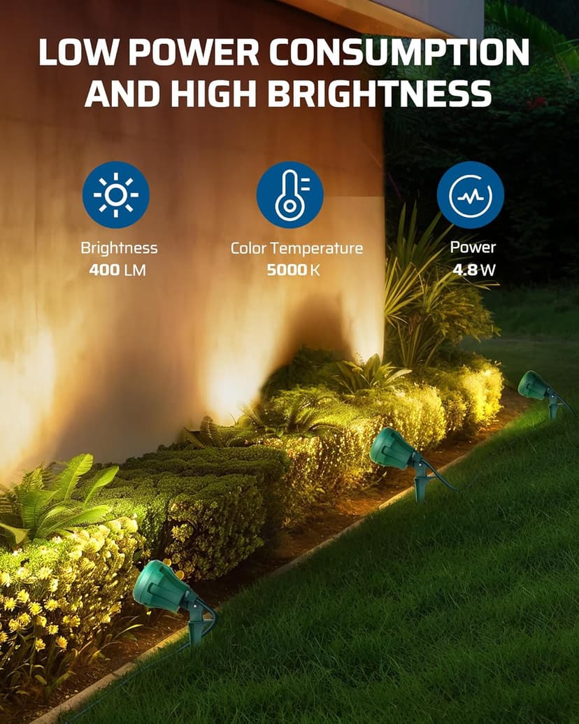 DEWENWILS 120V Spotlight Outdoor, 400LM Waterproof LED Spot Light with 3 Extra Lenses (Red Yellow Green), Landscape Lighting for Holiday, Trees, 5FT Extension Cord, UL Listed