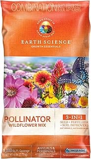 Wildflower Pollinator Mix from Earth Science, 3-in-1 Mix with Premium Wildflower Seed, Plant Food and Soil Conditioners, Non-GMO, for Bees, Hummingbirds, Butterflies, Pollinators 6 lb