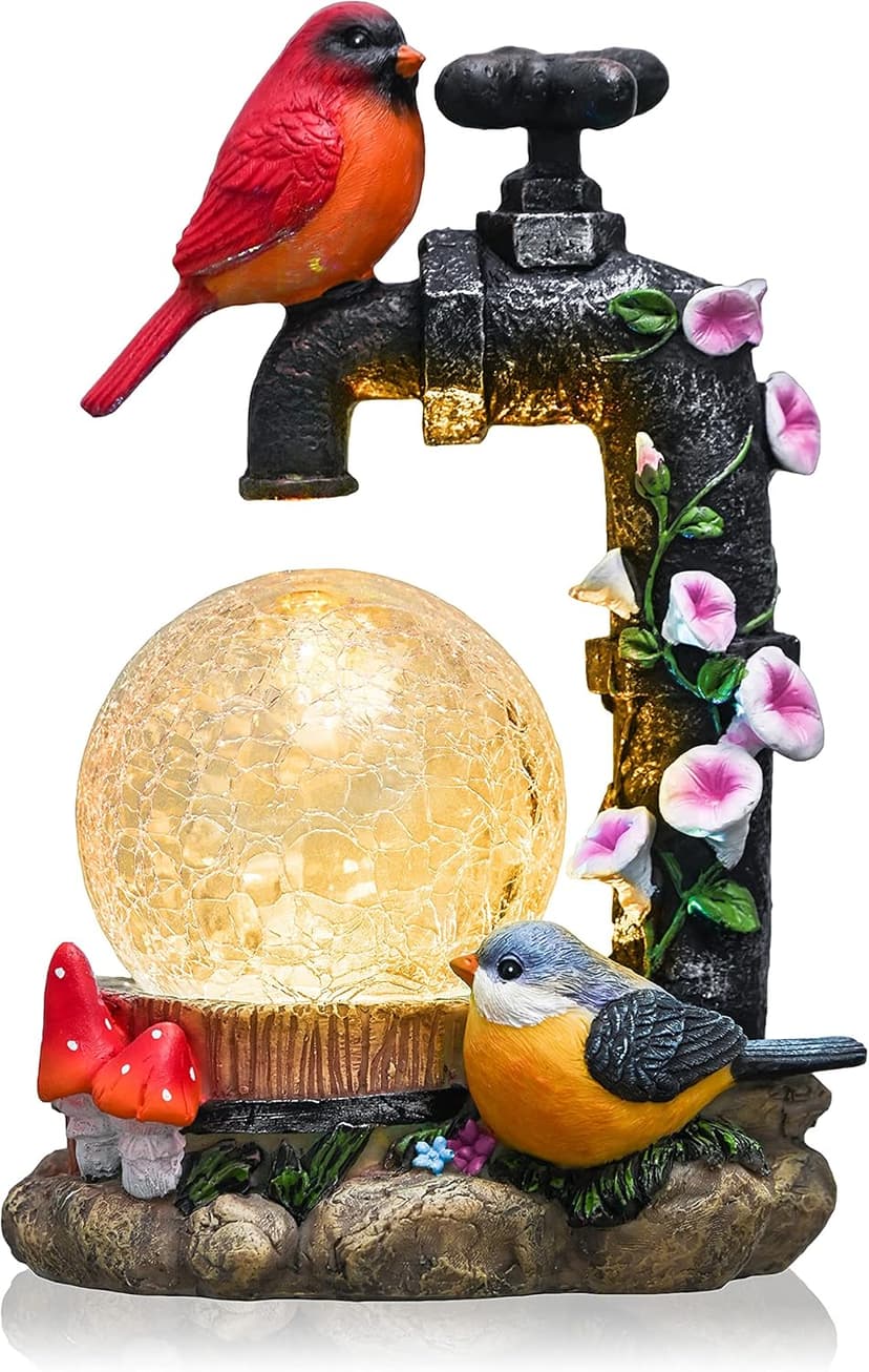 TERESA'S COLLECTIONS Cardinal Garden Decor for Outside, Red Bird Outdoor Statues with Solar Lights, Resin Garden Ornament for Lawn Porch Yard, Robin Gifts for Women Mom, 6"