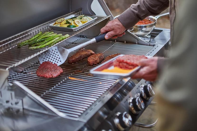 Monument Grills 77352 6-Burner Stainless Steel Cabinet Style Propane Gas Grill with Knob Controls, Side Burner, Built-In Thermometer, and Rotisserie Kit