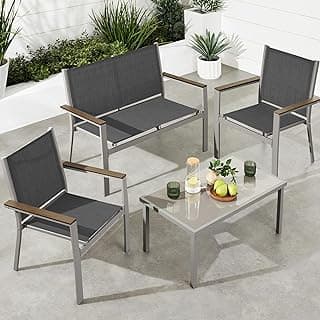 Best Choice Products 4-Piece Outdoor Textilene Patio Conversation Set, Backyard Furniture w/Loveseat, Coffee Table, Steel Frame - Taupe/Charcoal