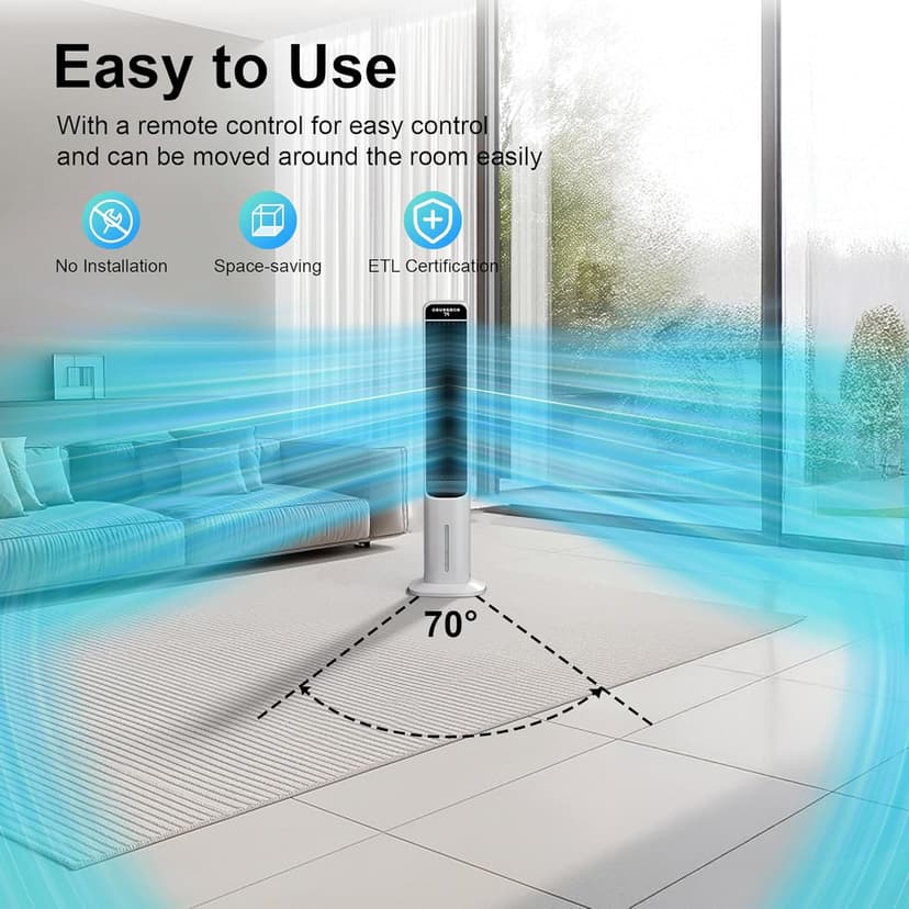 MEPTY 41" Swamp Cooler, 3 in 1 Evaporative Air Cooler with Remote, Portable Cooling Fans that Blow Cold Air with 3 Speeds, 4 Modes, Tower Fan 120° Oscillation Air Conditioner for Bedroom Home Office