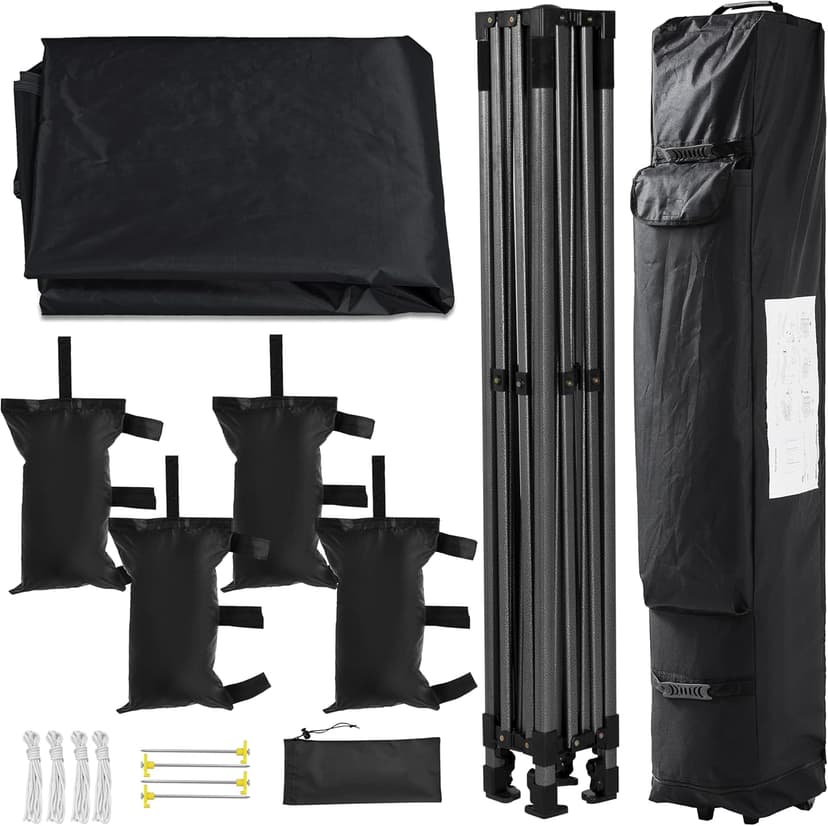 Yaheetech Canopy Tent, Commercial Instant Heavy Duty Canopy, 500D Waterproof Adjustable Canopy with Wheeled Carry Bag, 4 Sandbags and 4 Stakes (10x10, Black)