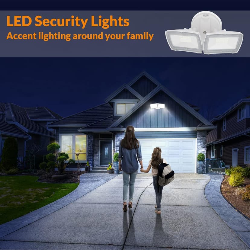 LEPOWER 2 Pack LED Security Light Dusk to Dawn Outdoor Flood Light Fixture with 2 Adjustable Heads, 3000LM/28W, 5500K, IP65 Waterproof Exterior Flood Lights for Garage, Backyard (White)