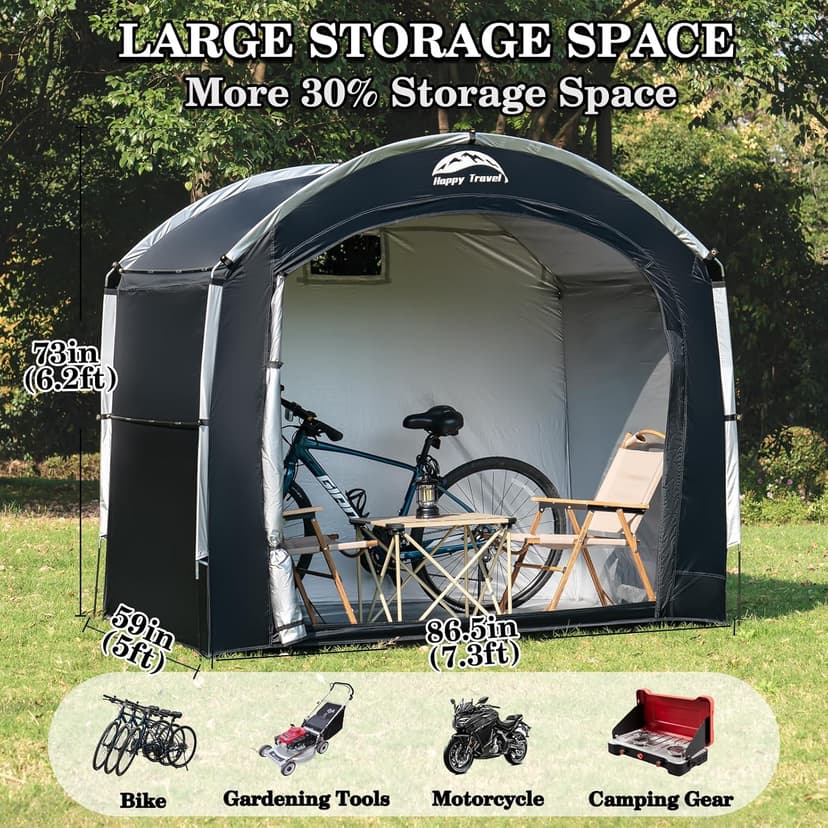 Happy Travel Bike Storage Shed Tent,Outdoor Portable Bicycle Storage Sheds with 210D Oxford Fabric PU4000 Waterproof for 2/3/4/6/8 Bikes,Bike Covers Shelter for Motorcycle,Garden Tools,Toys,Lawn Mower