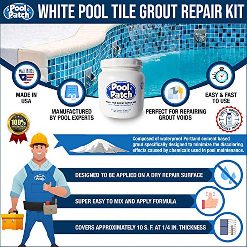 Pool Patch White Pool Tile Grout Repair Kit, 3-Pound, White