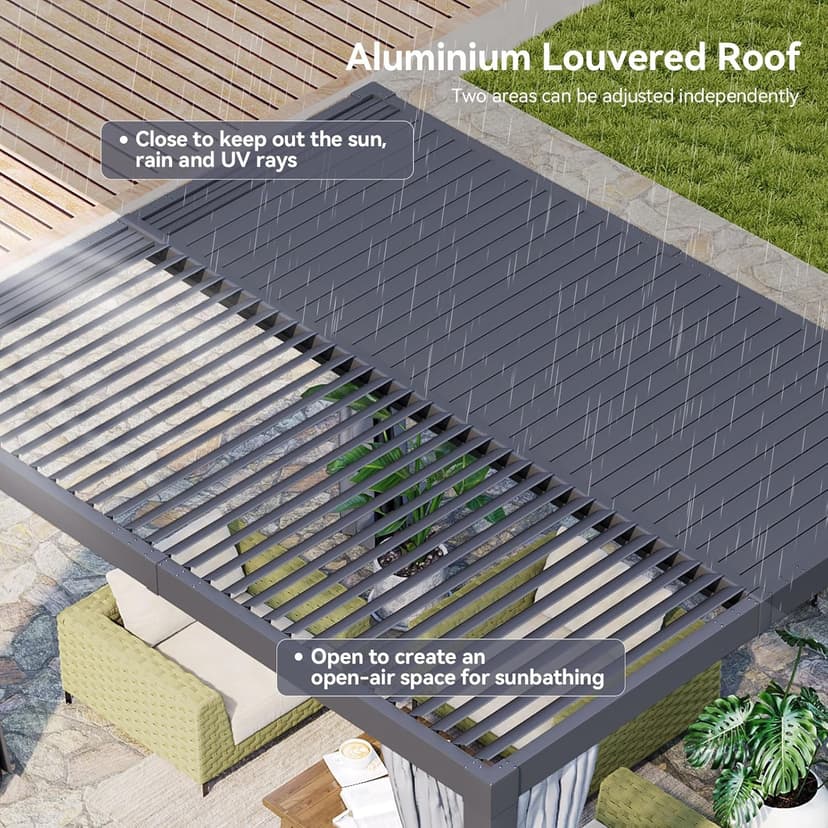 Aoxun Louvered Pergola 10' x 12' Outdoor Aluminum Pergola with Adjustable Top for Decks, Gardens and Backyards, Gray