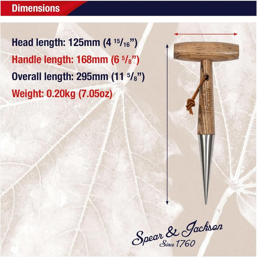 Spear & Jackson 5610DB Handheld Traditional English Style Stainless Steel Dibber / Planter - For planting Seeds and Bulbs