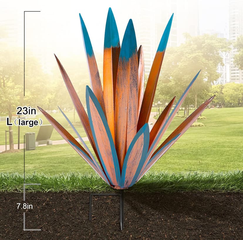 Large Leaf Thickened Metal Agave Plant Outdoor Decoration Desert Courtyard Art Plant Garden Decoration Outdoor Metal Art Floral Gift (1, Blue)