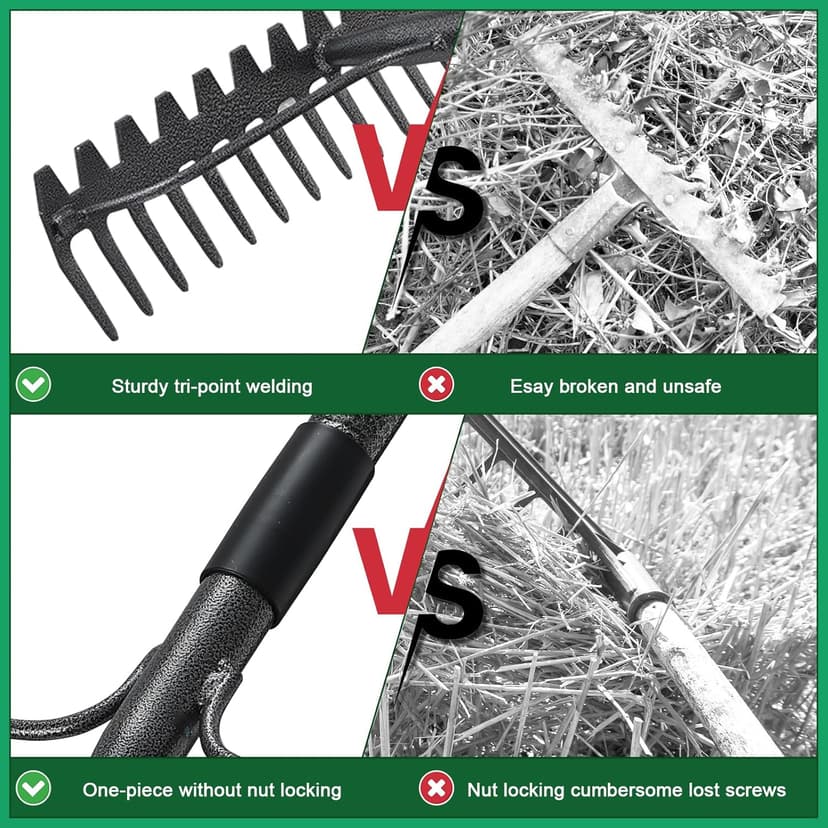63'' Bow Rake ，17 Tines Metal Head Rakes with Stainless Steel Handle，Heavy Duty Garden Rake for Loosening Soil Gathering Leaf Leveling Lawn Farming Land Management Yarn Thatch Rake