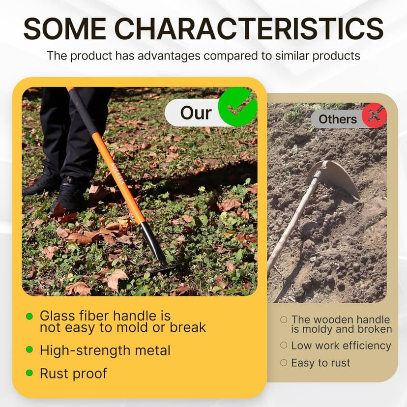 57 Inch Heavy Duty Garden Hoe with Orange Fiberglass Handle - Long Handle Garden Hoes for Weeding, Gardening, and Cultivating - Durable Hoe Garden Tool for Heavy Duty Use