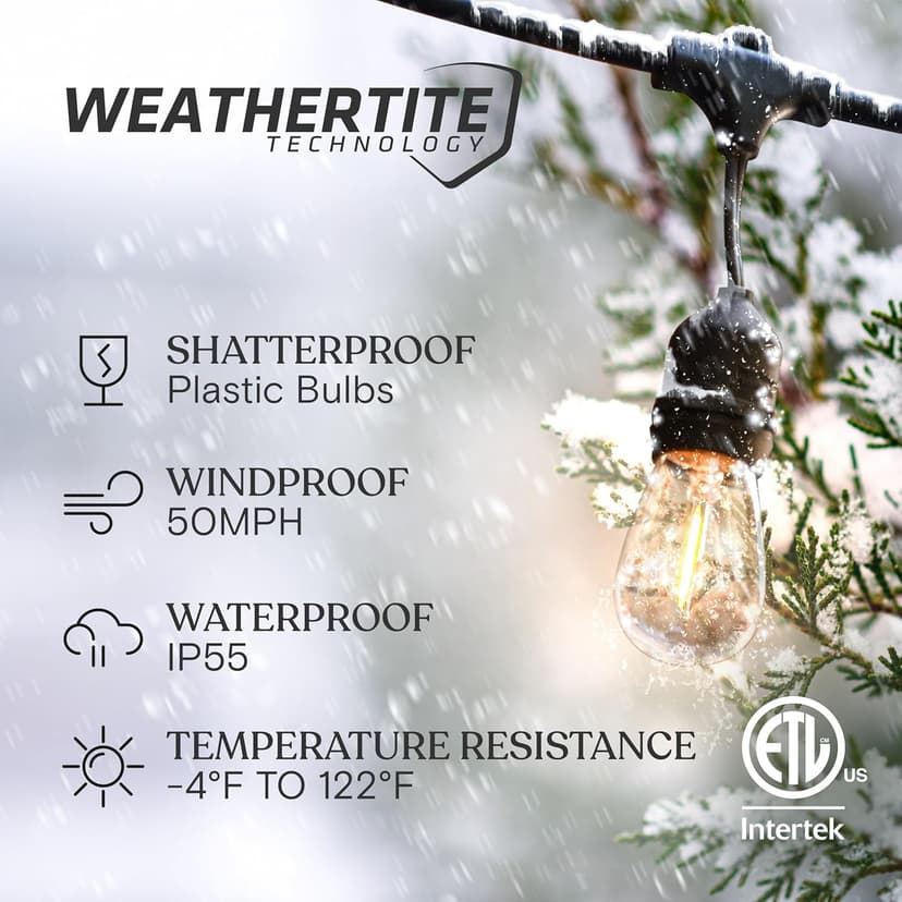 Brightech Ambience Pro LED String Lights - 24 Ft Commercial Grade Patio Lights Outdoor Waterproof - 7 Heavy Duty Porch Lights for Outside, Christmas, Backyard - 1W Vintage Edison Bulbs, Dimmable