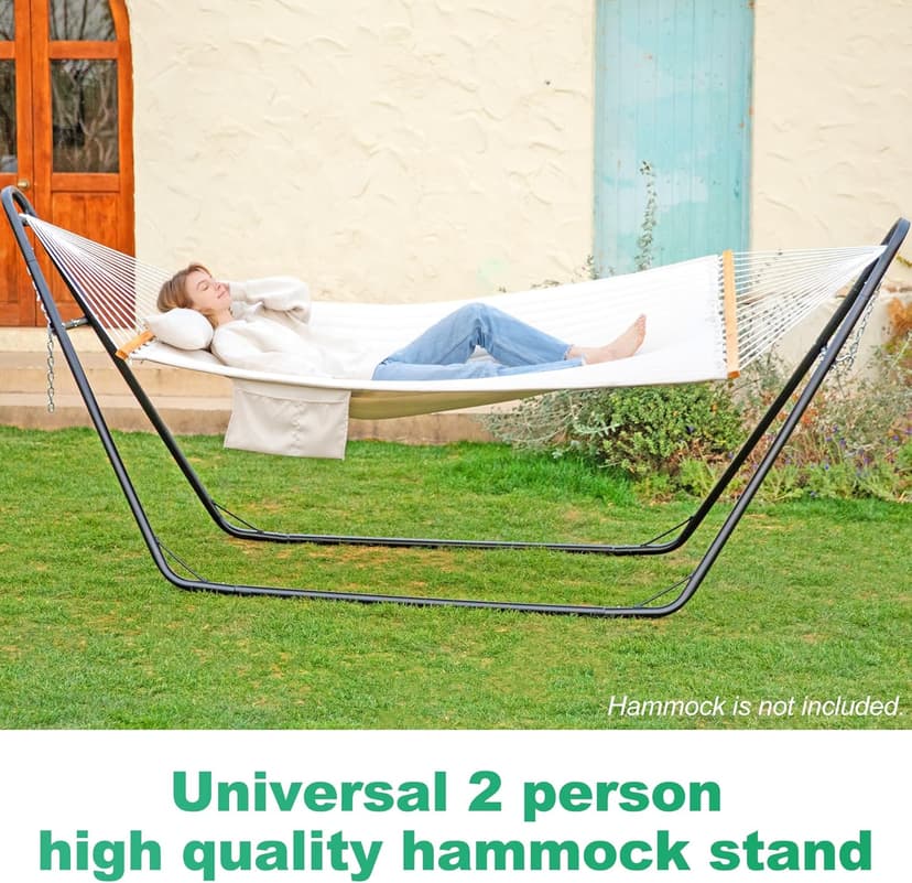 Universal 2 Person Hammock Stand Only, 600 lbs Capacity, Adjustable Heavy Duty Powder-Coated Steel Stand, Multi-Use, Fits 9ft to 14ft Hammocks, XXL Size (Black)