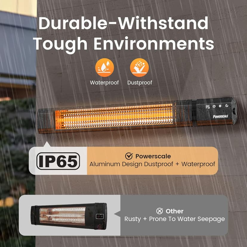 Infrared Heater 24H Timer Outdoor Heater, IP65, Memory Function Infrared Electric Patio Heater, 9 Levels Heating Touchscreen With Remote Electric heater, Restaurant Backyard, 1500W, Black