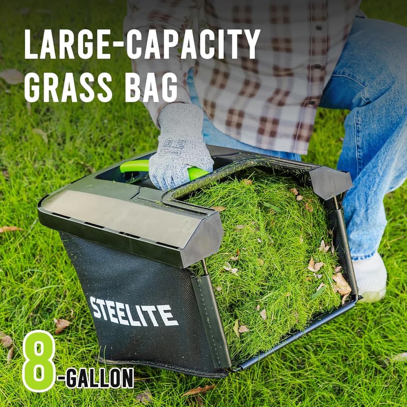 Steelite 13.2” Electric Lawn Mower for Small Yards - 2-in-1 Compact, Lightweight Brushless Motor, 21V 4.0Ah Battery & Charger Included, Green