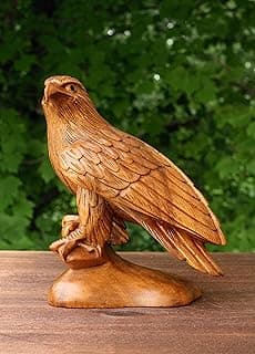 8" Wooden Handmade American Eagle Statue Handcrafted Figurine Sculpture Art Hand Carved Rustic Lodge Outdoor Decorative Home Decor Us Accent Decoration Eagle Statue