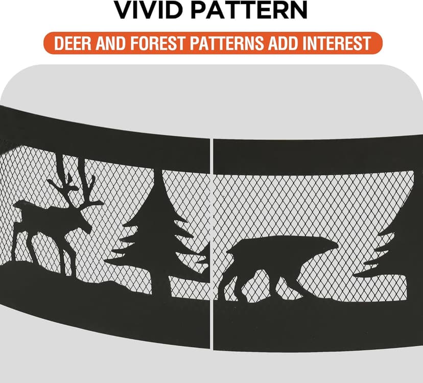 Red Mountain Valley 36 Inch Fire Pit Ring with 360° Forest & Wildlife Design, Portable Steel Wood Burning Firepit Ring for Outdoor Camping, Bonfires, Beach,Patio, fire Pit kit, Black
