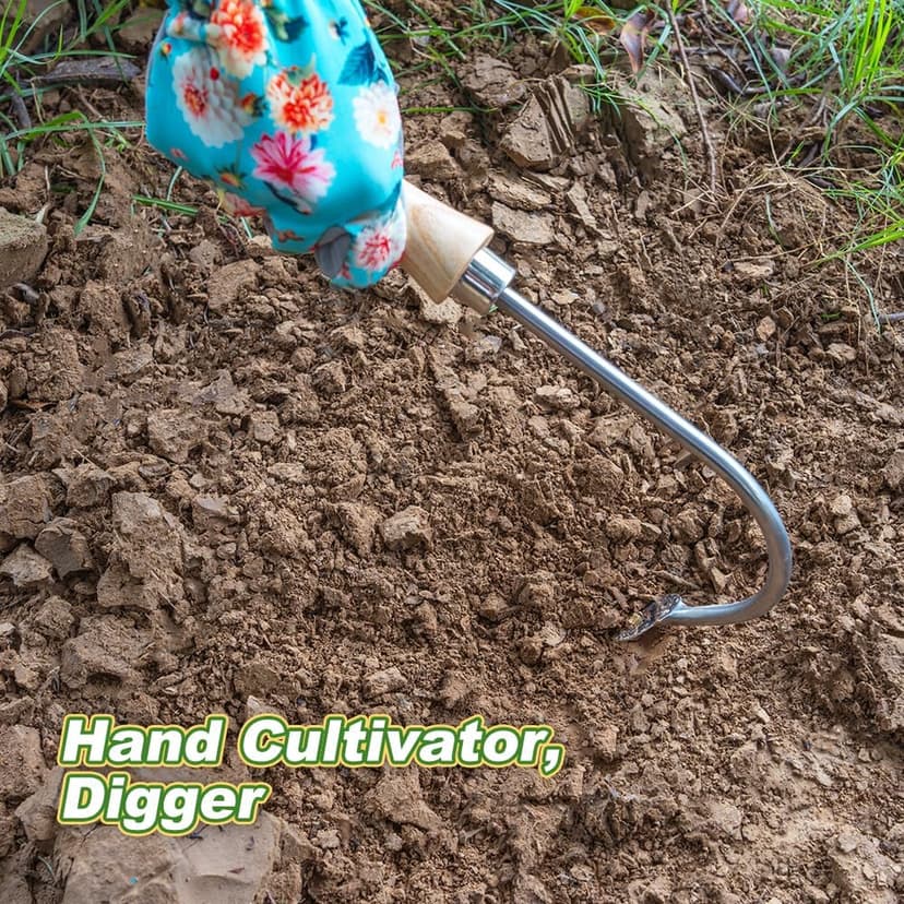 Weed Puller, Crack Weeder Cultivator Garden Hand Tool, Durable Curved Head Hook & Wooden Handle, Garden Digging, Edging, Planting Remover for Patio Lawn Yard Moss Terrace Paving