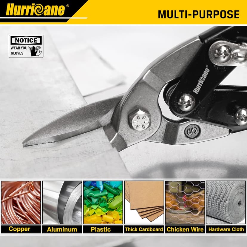 HURRICANE 10 Inch Aviation Tin Snips, Heavy Duty Metal Cutter Shears for Cutting Sheet Metal, Straight Cut, Chrome Vanadium Steel