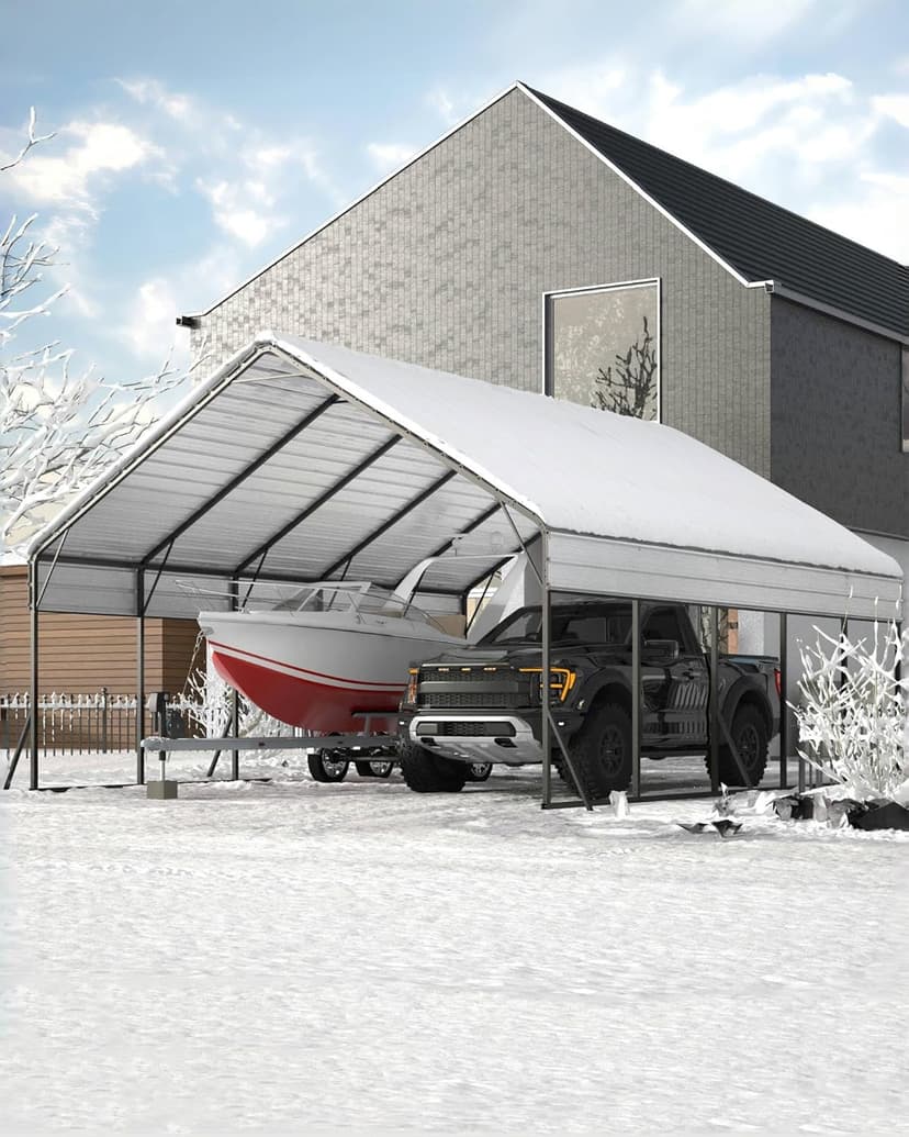 20'x25'x13' Metal Carport for 2 Cars, Extra Tall Carport, Reinforced Frame and Roof for All-Weather, Permanent Garage for Bass Boats, Full-Sized Pickup Trucks, and Tractors, N.W. 900 Lbs
