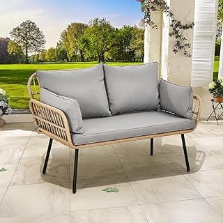 YITAHOME Patio Loveseat, All-Weather Wicker Rattan 2 Seater Sofa with Cushions & Lumbar Pillows, Outdoor Patio Furniture Set for Patio, Balcony, Backyard, Deck, Poolside - Grey