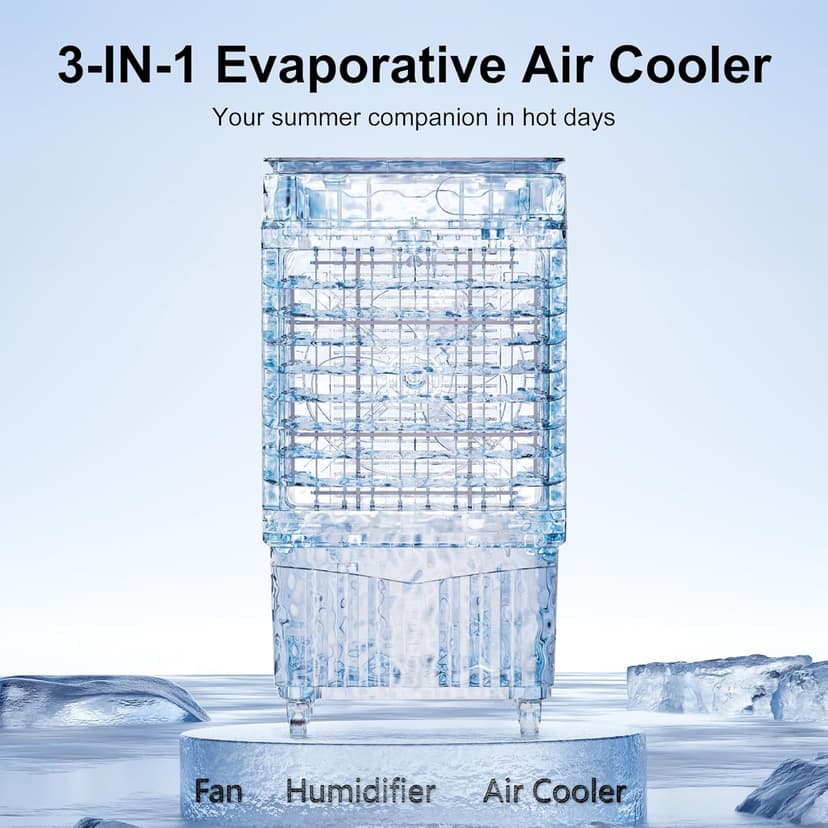 MEPTY 2500CFM Swamp Cooler Air Conditioner, 3-IN-1 Evaporative Air Cooler with 8Gal Tank, 120°Oscillation, 12H Timer, Remote Control, 3 Speeds, Outdoor Cooling Fan for Patio, Garage, Porch,Indoor Use