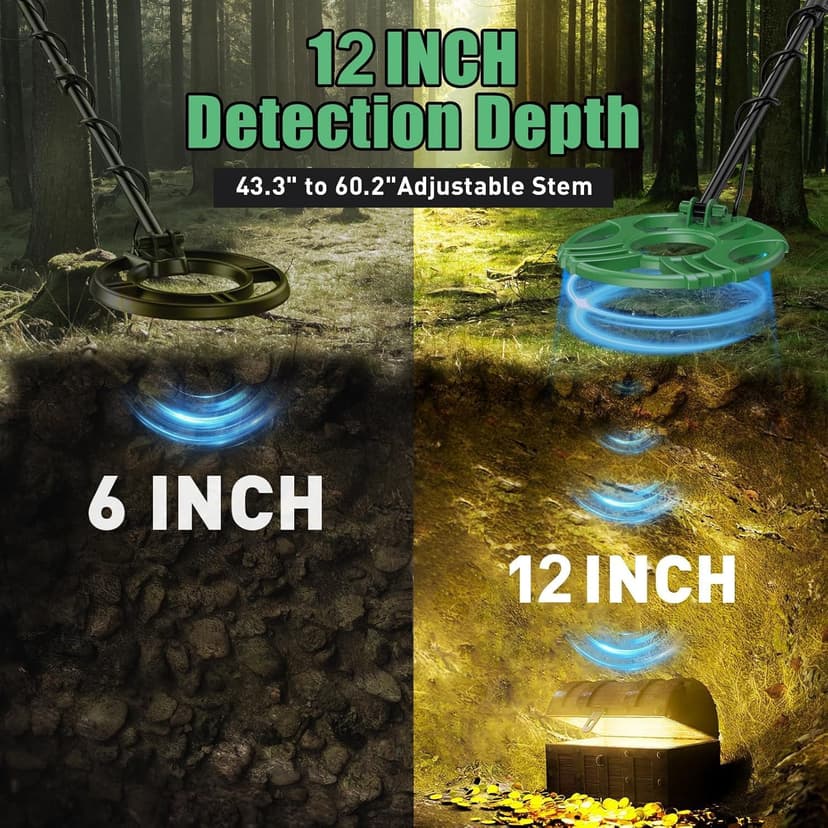 Metal Detector for Adults Waterproof-Professional Higher Accuracy Gold Detector with LCD Display,5 Mode,Advanced DSP Chip 12" Coil(Green)