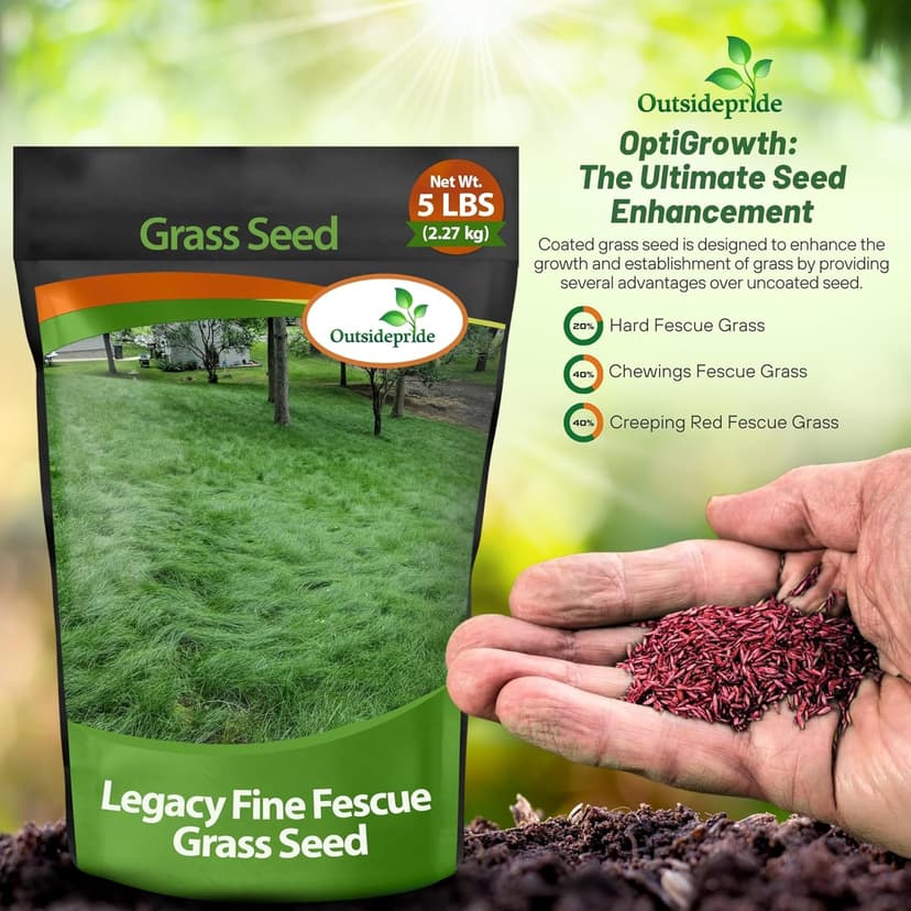 Outsidepride Legacy Fine Fescue Grass Seed Mix - 5 lbs. Shade & Sun Tolerant Blend of Hard Fescue, Chewings Fescue & Creeping Red Fescue with OptiGrowth Coating for Better Establishment