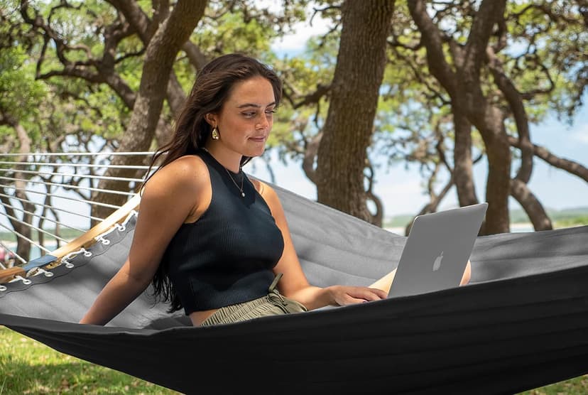 SUPERJARE Hammock with Stand, 2 Person Heavy Duty Hammock Frame, Detachable Pillow & Strong Curved-Bar & Portable Carrying Bag, Perfect for Outdoor & Indoor - Gray