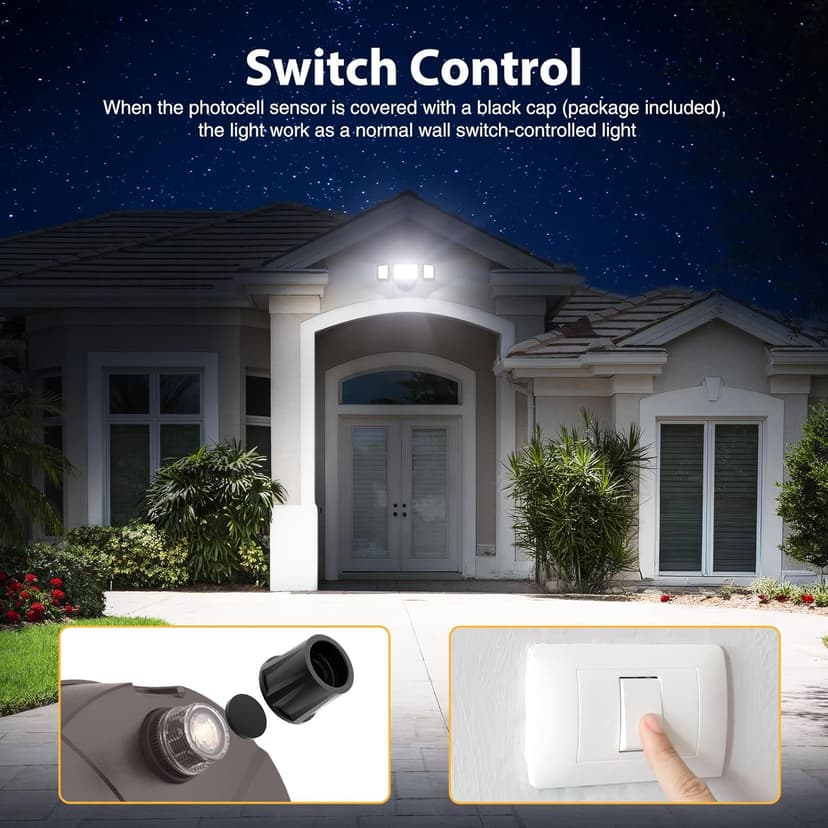 Onforu 60W LED Dusk to Dawn Outdoor Lighting, 6000LM Exterior Flood Light, IP65 Waterproof Outdoor 3 Adjustable Heads Photocell Security Lights Fixture, 6500K Floodlights for Garage, Patio, Yard