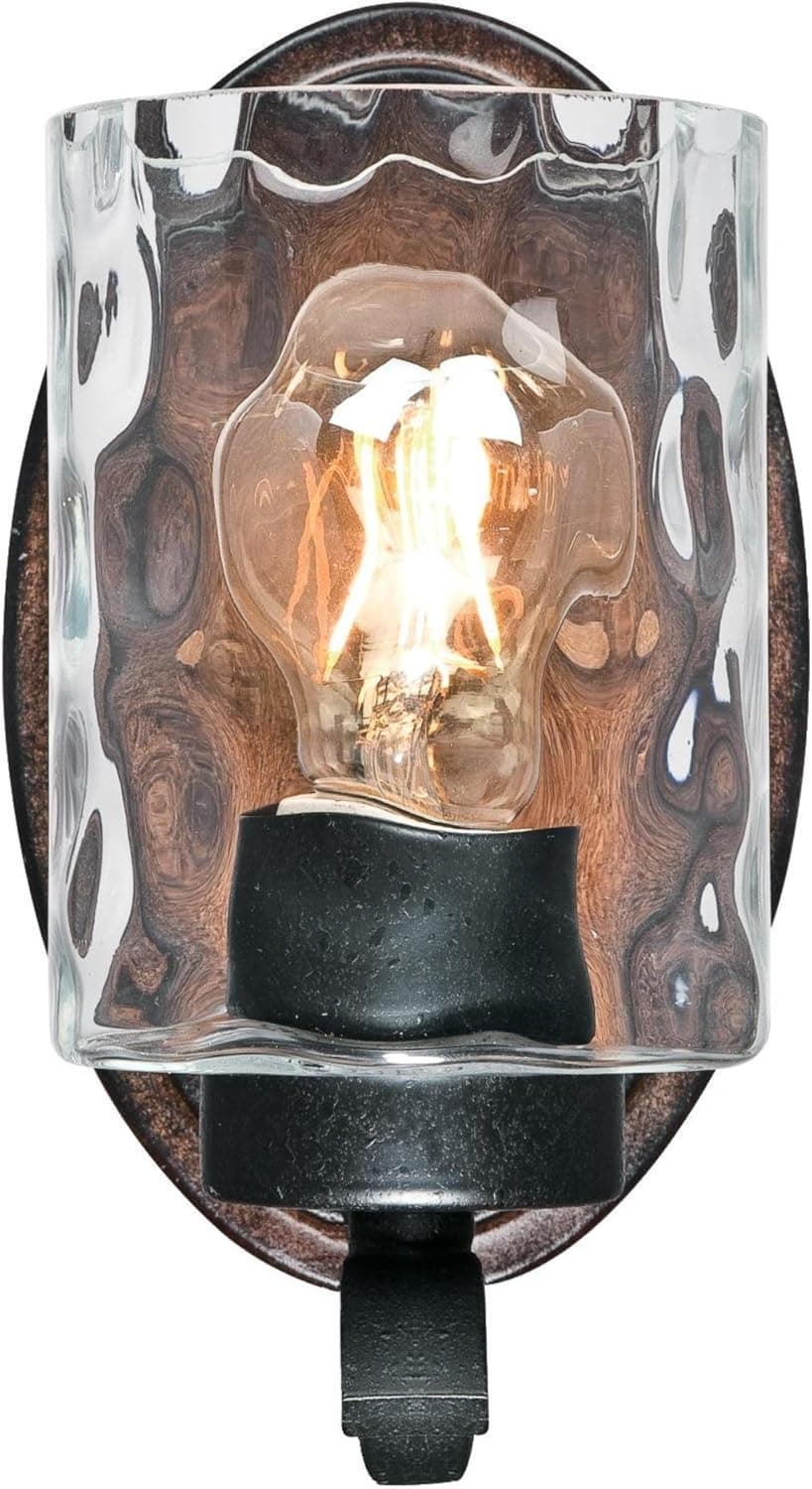 Westinghouse 6331600 Barnwell One-Light Indoor Wall Fixture, Textured Iron and Barnwood Finish with Clear Hammered Glass, 1