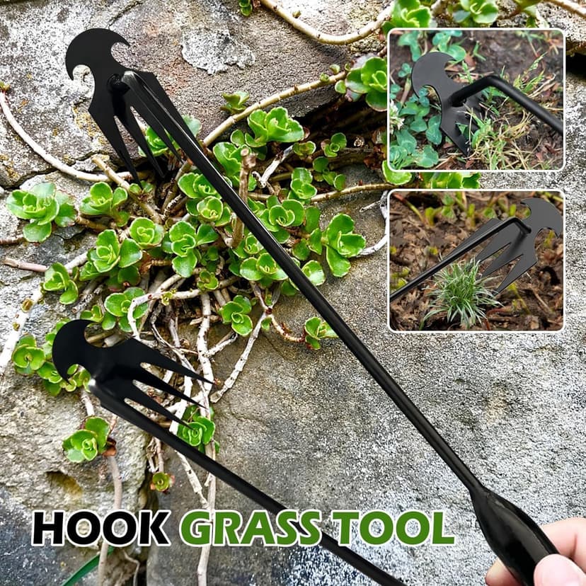 2pack Weed Puller Tool,Garden Weed Tool,Portable Garden Weeder Tool,Uprooting Weeding Tool,4 Teeth Manganese Steel,Forged Hand Weeder for Vegetable Garden Backyard Farm Planting Weeding(Painted Black)