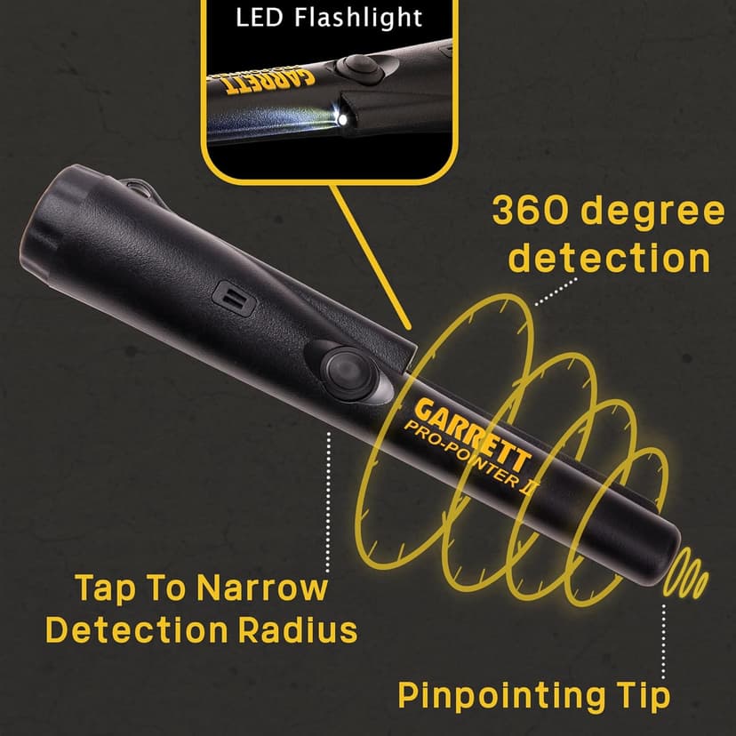 Garrett Pro-Pointer II Metal Detector Pinpointer – 360° Detection, LED Flashlight, Waterproof Tip, Fast Retune, Lost Alarm, Includes Holster & Battery