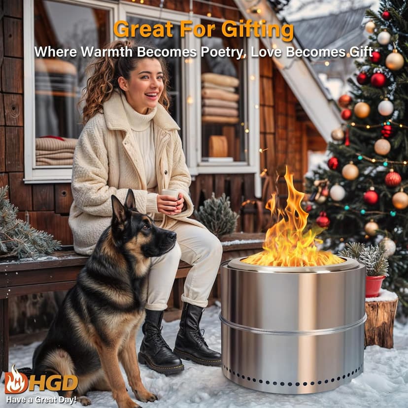 HGD 20 inch Smokeless Firepit Outdoor, Portable Smokeless Fire Pit for Camping with Travel Bag, Stainless Steel Wood Burning Stove for Backyard & Patio, Easy Setup & Compact Storage
