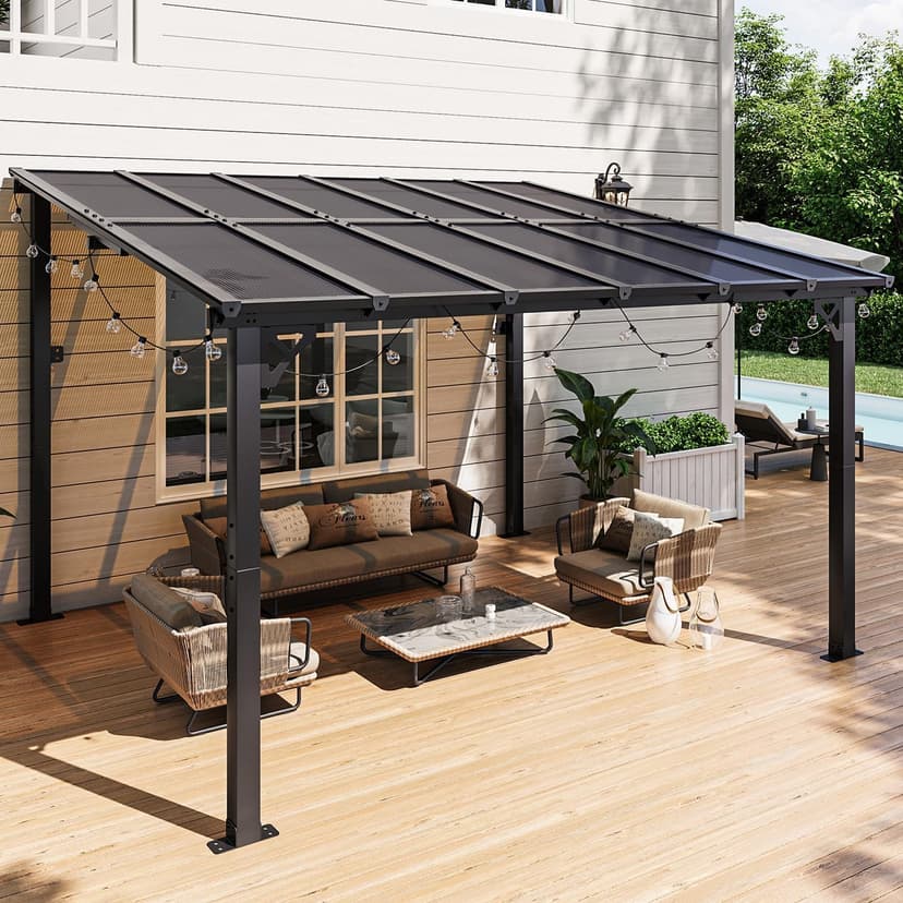 Aoxun 10' x 12' Gazebo for Patio, Gazebo Pergola with Sloped Roof, Large Wall-Mounted Heavy Duty Awnings, for Backyard, Deck, Patio