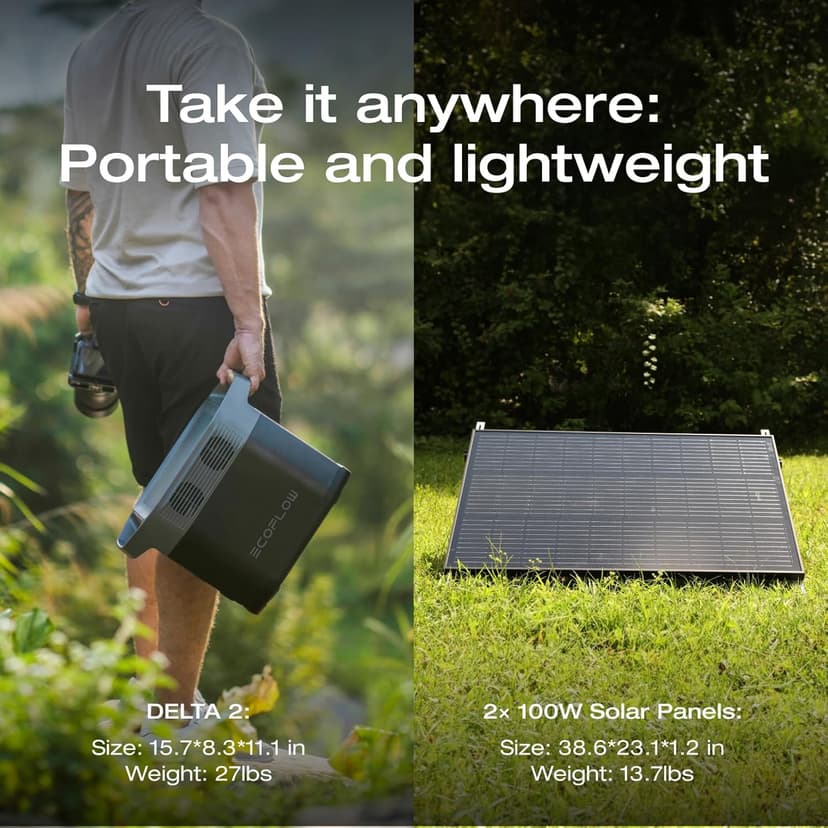 EF ECOFLOW Solar Generators, DELTA 2 Portable Power Station with 2PCS 100W 12V Solar Panels, 1024Wh LFP Battery, Fast Charging, Power Station for Home Backup, Camping&RVs