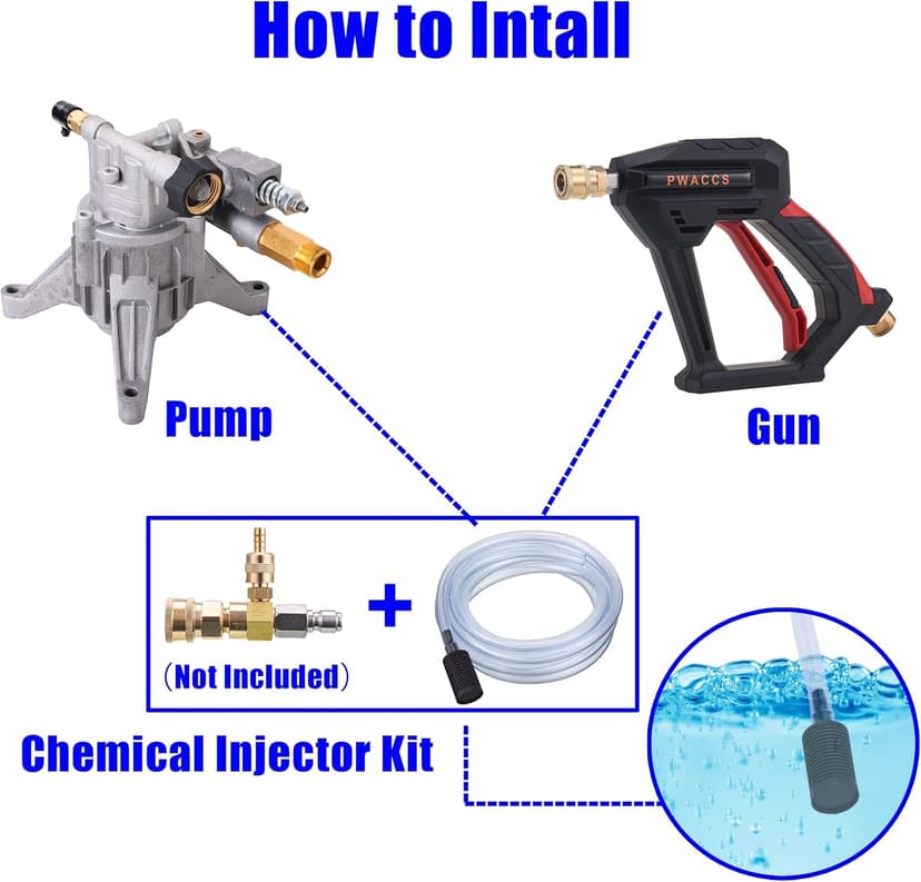 PWACCS Pressure Washer Siphon Hose with Filter, Downstream Soap Chemical Injector Parts for Power Washing, 10 Feet, 2 Filters