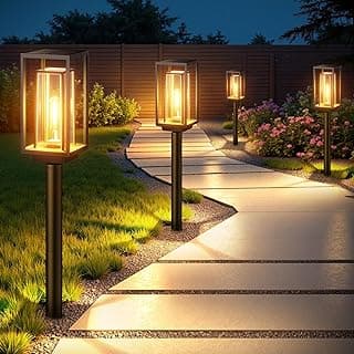 Bright Solar Pathway Lights Outdoor, Large Panel Solar Lights Waterproof, Auto On/Off, Over 12 Hours Runtime, Garden Light, Lighting for Path Yard Walkway Driveway Decor, 4 Pack