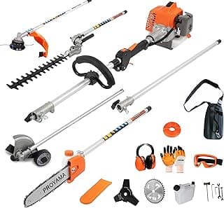 PROYAMA 26cc 6 in 1 Multi Functional Trimming Tools, Gas Hedge Trimmer, Weed Eater, String Trimmer, Brush Cutter, Edger, Pole Saw Chainsaw Pruner with Extension Pole