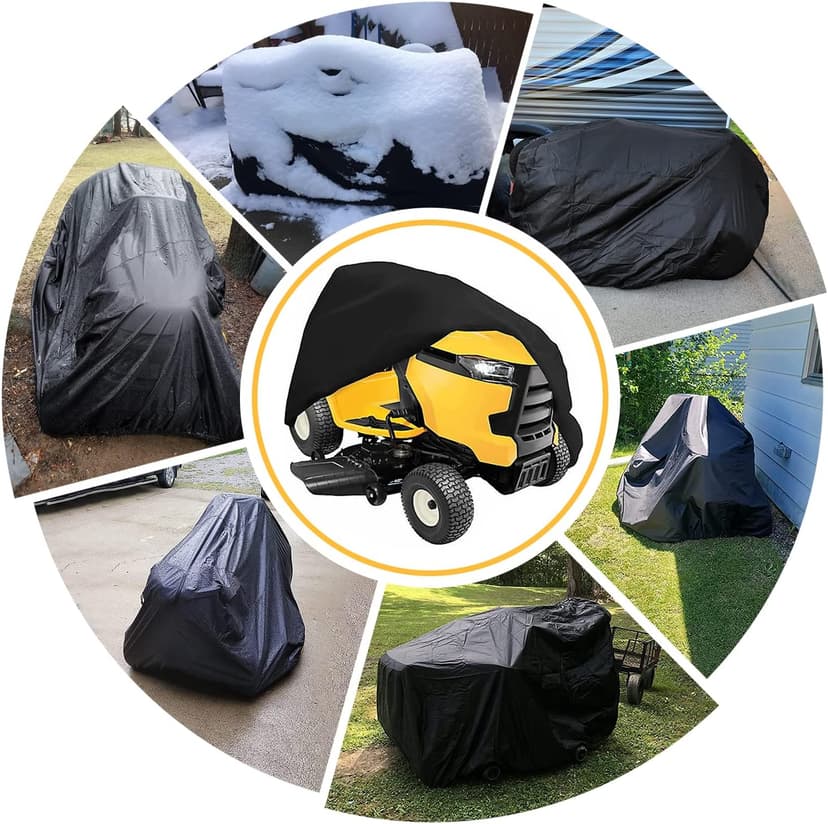 Riding Lawn Mower Cover, Heavy Duty Waterproof Polyester 600D Oxford Tractor Cover UV & Dust & Water Resistant, Universal Fit Decks up to 54" with Elastic Cord & Storage Bag (Black)